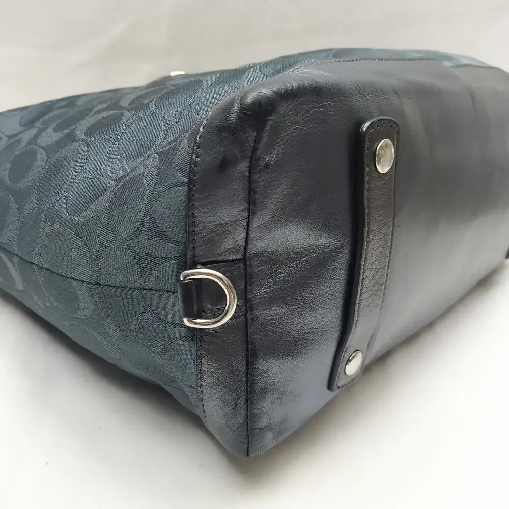Coach Ashley Signature Dark Blue Canvas Black Leather Trim Satchel Shoulder Bag